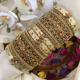 Vriksham Silk Thread Kundan Bridal Bangle Set-Coin-Orange & Green-G16221